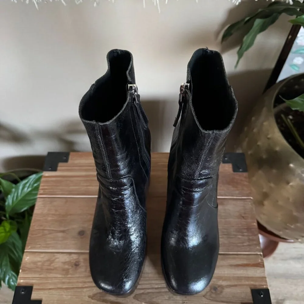 TOPSHOP Black Genuine Leather Goth Rave Electric Platform Boots Size 39/ US 8.5